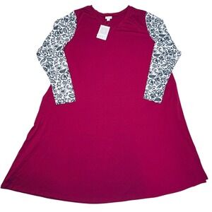 LuLaRoe Womens Dress Size 3XL Emily Raspberry Pink Floral Long Sleeve A-Line NWT